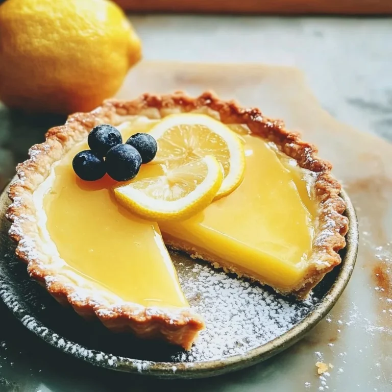 Delicious lemon curd tart topped with fresh fruit and mint leaves