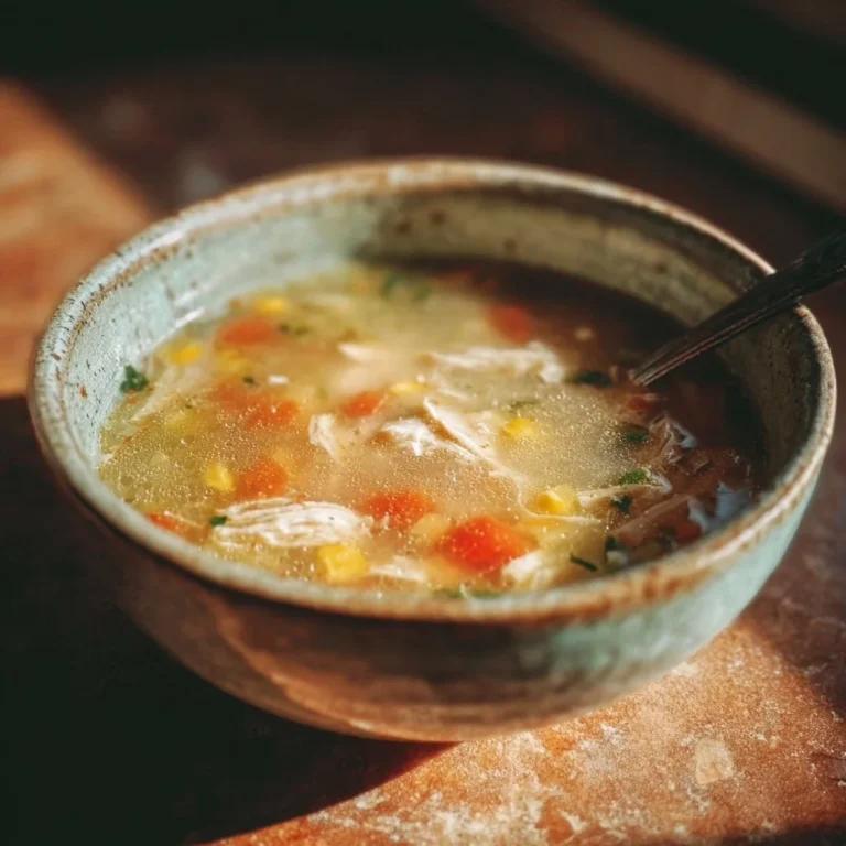 Bowl of Chicken Detox Soup with fresh vegetables and herbs