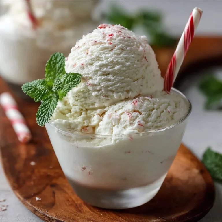 Delicious peppermint ice cream in a bowl with candy cane pieces on top
