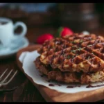 Delicious savory tuna melt chaffle with melted cheese and tuna filling