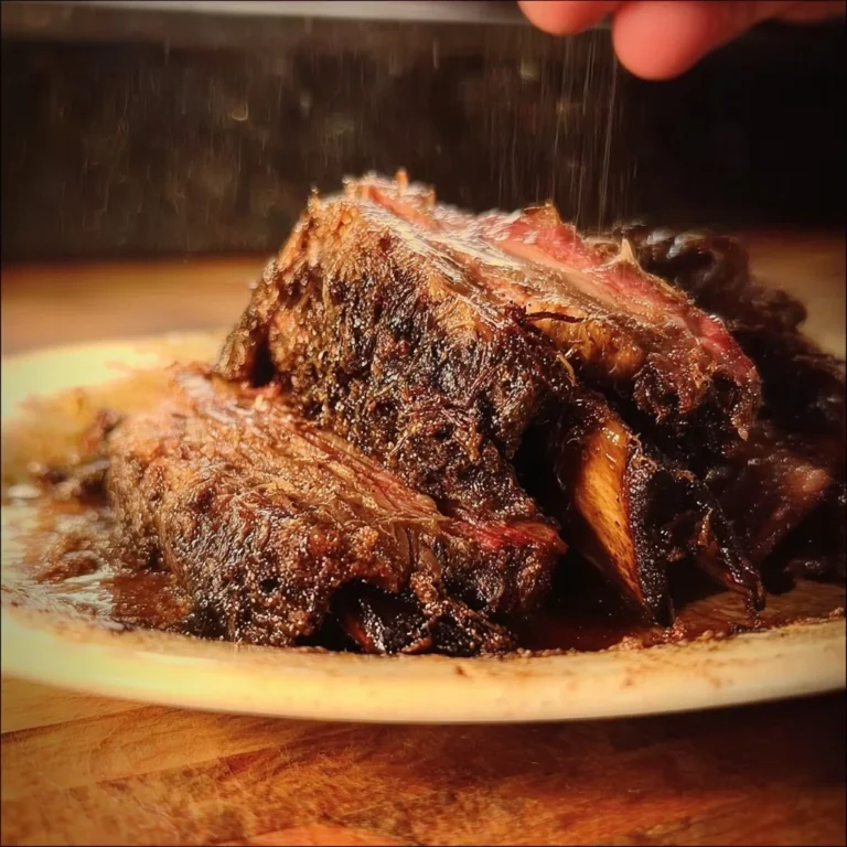 Deliciously smoked Texas beef ribs with spices and barbecue sauce